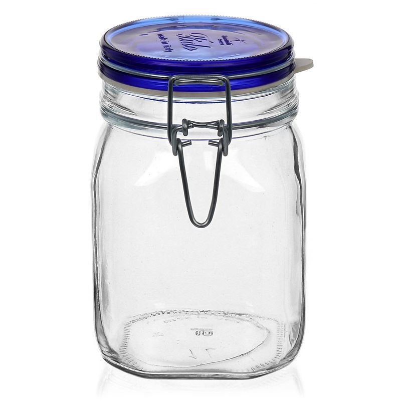 Drahtbügelglas „rocco blue“ 1 L | Dekorative Gläser, Einmachglas, Glas | klar | Glas | Flaschenland | Drahtbügelverschluss | Kältebeständig,