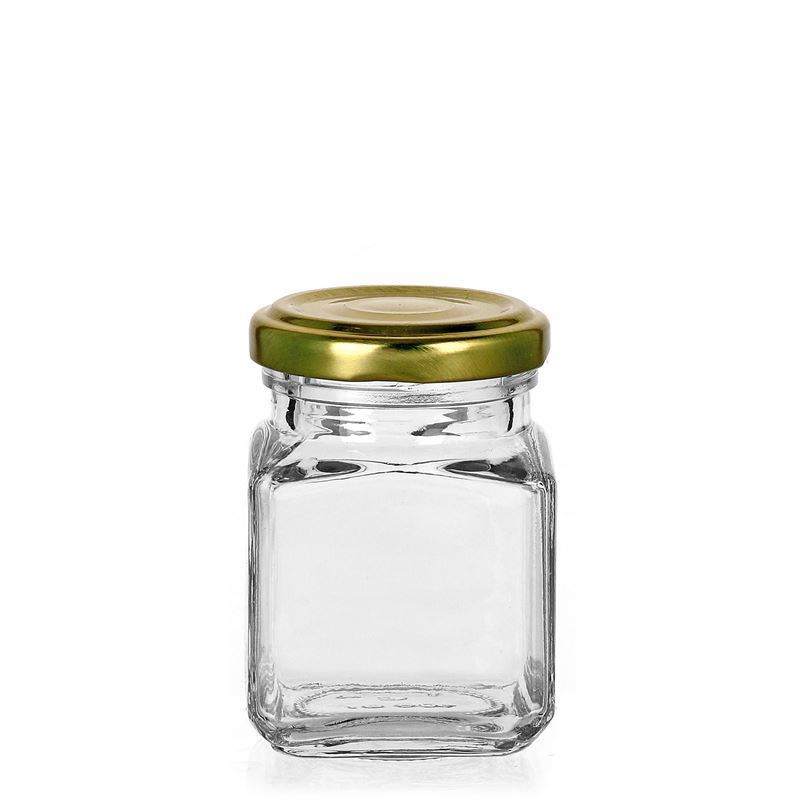 Quadratglas „montana“ 106 ml | Einmachglas, Gewürzgläser, Glas, Marmelade | klar | Glas | Flaschenland | Twist-Off-Verschluss |