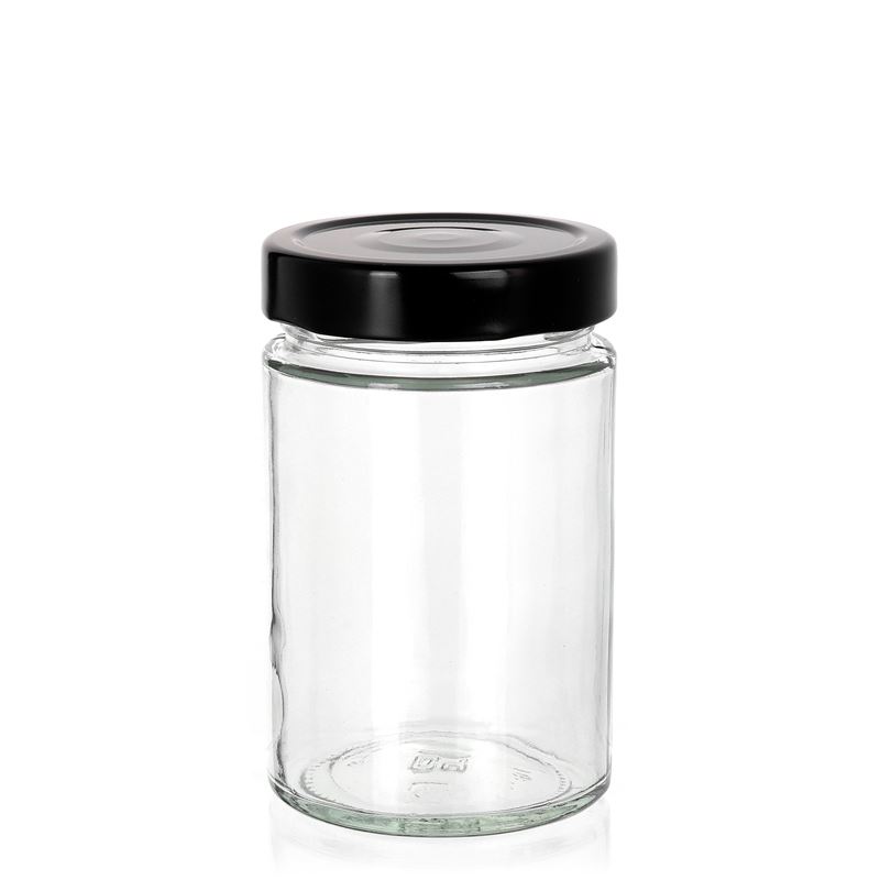Klares designerglas „aurora“ schwarz 327 ml | Einmachglas, Glas, Marmelade, Pesto | Glas | Flaschenland | Twist-Off-Verschluss |