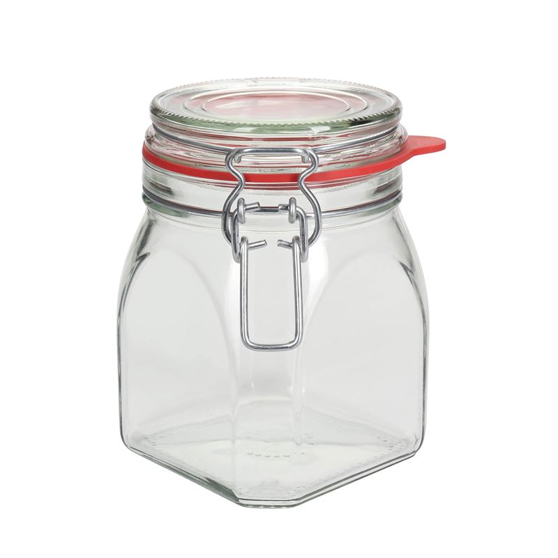 Eckiges drahtbügelglas 900 ml | Einmachglas, Glas | klar | Glas | Flaschenland | Drahtbügelverschluss | Kältebeständig, extra abgedichteter Verschluss